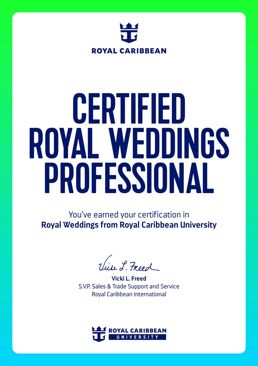 Royal Caribbean Certified Royal Weddings Professional certificate