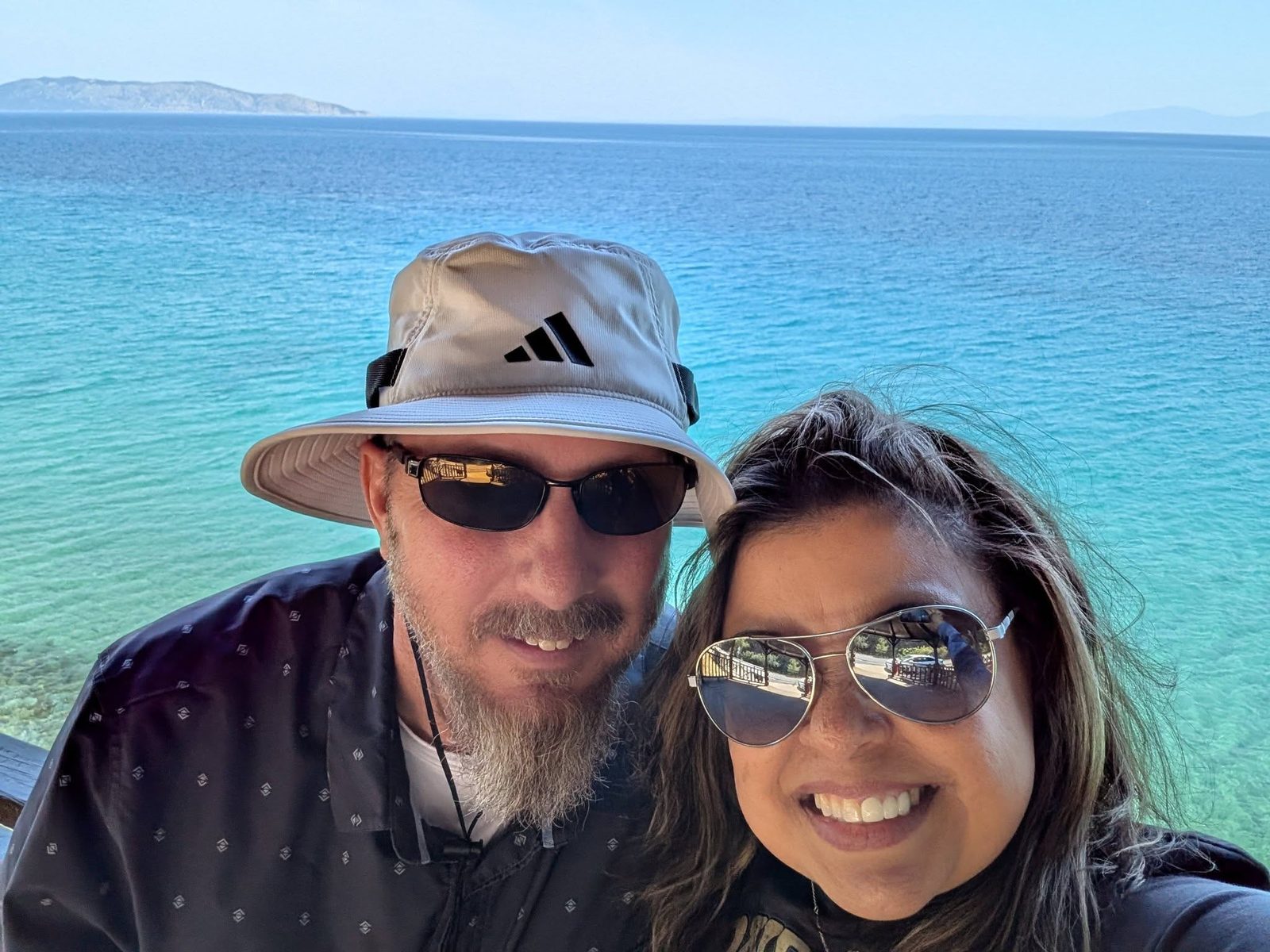 Larence and Ruthy along the turquoise Greek coastline
