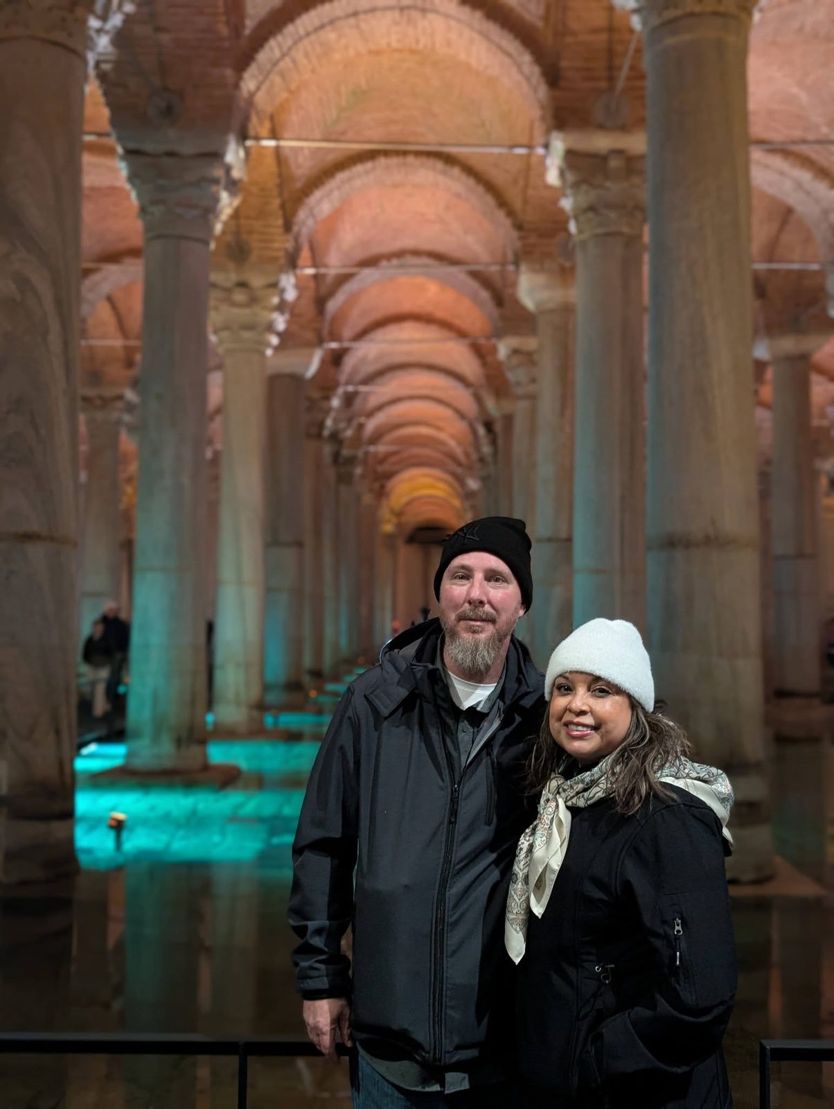 Larence and Ruthy inside the Basilica Cistern in Istanbul