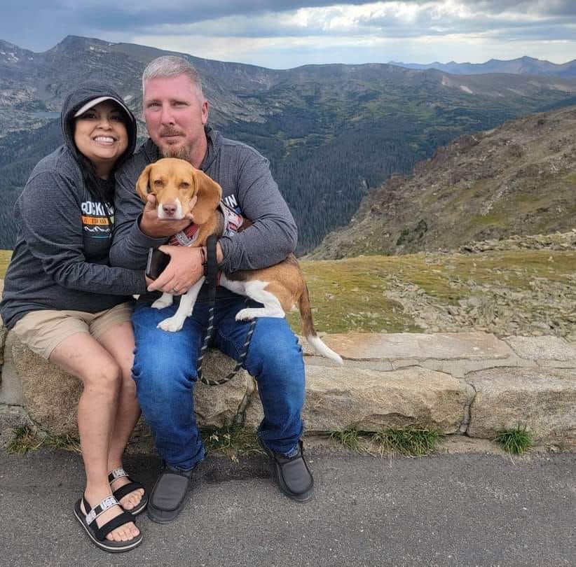 Larence and Ruthy with Willow the beagle in Rocky Mountain National Park, Colorado